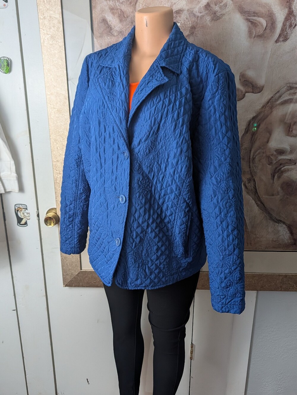 RQT Light Weight Vintage Royal Blue button-front Quilted Jacket Size XL